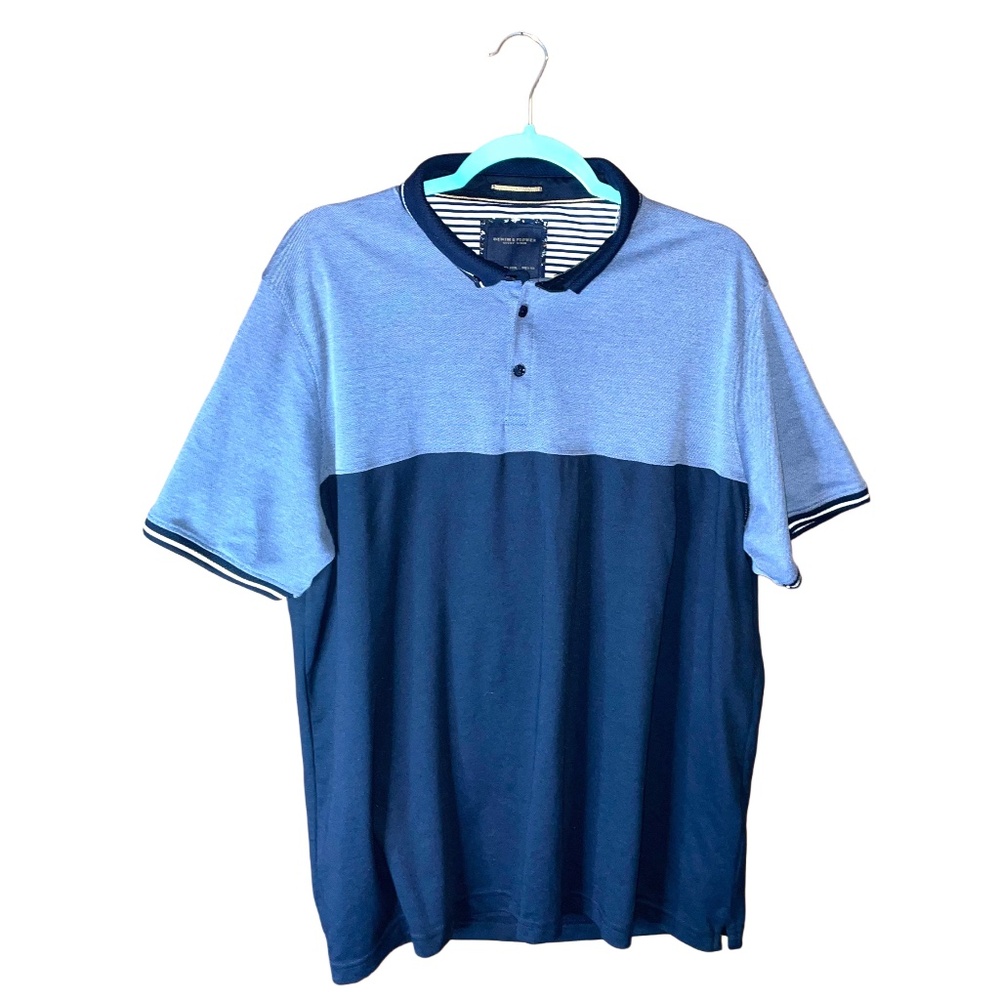 011 Mens Button Up Denim & Flower Ricky Singh Blue Polo Size 3X